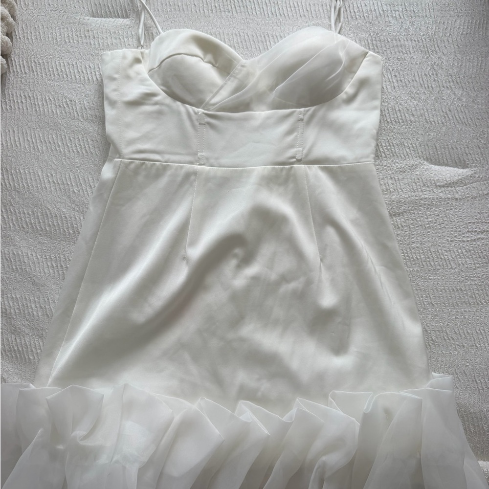 Selfie Leslie Strapless Ruffled Hem Mini Dress